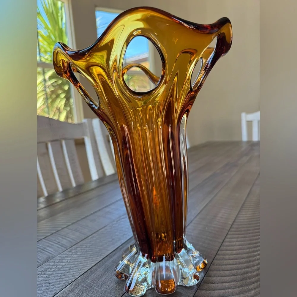 Vintage Amber Glass Vase